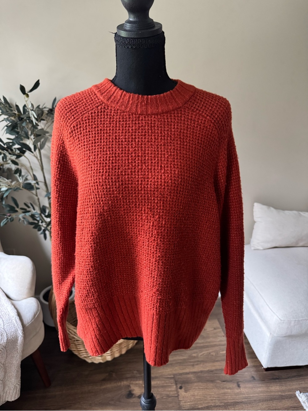 a new day Burnt Orange Waffle Crewneck Sweater